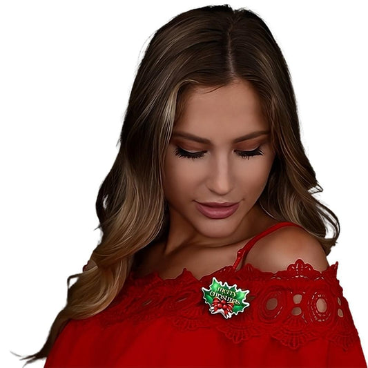 Merry Christmas Holly Flashing Blinky Body Light Lapel Pins