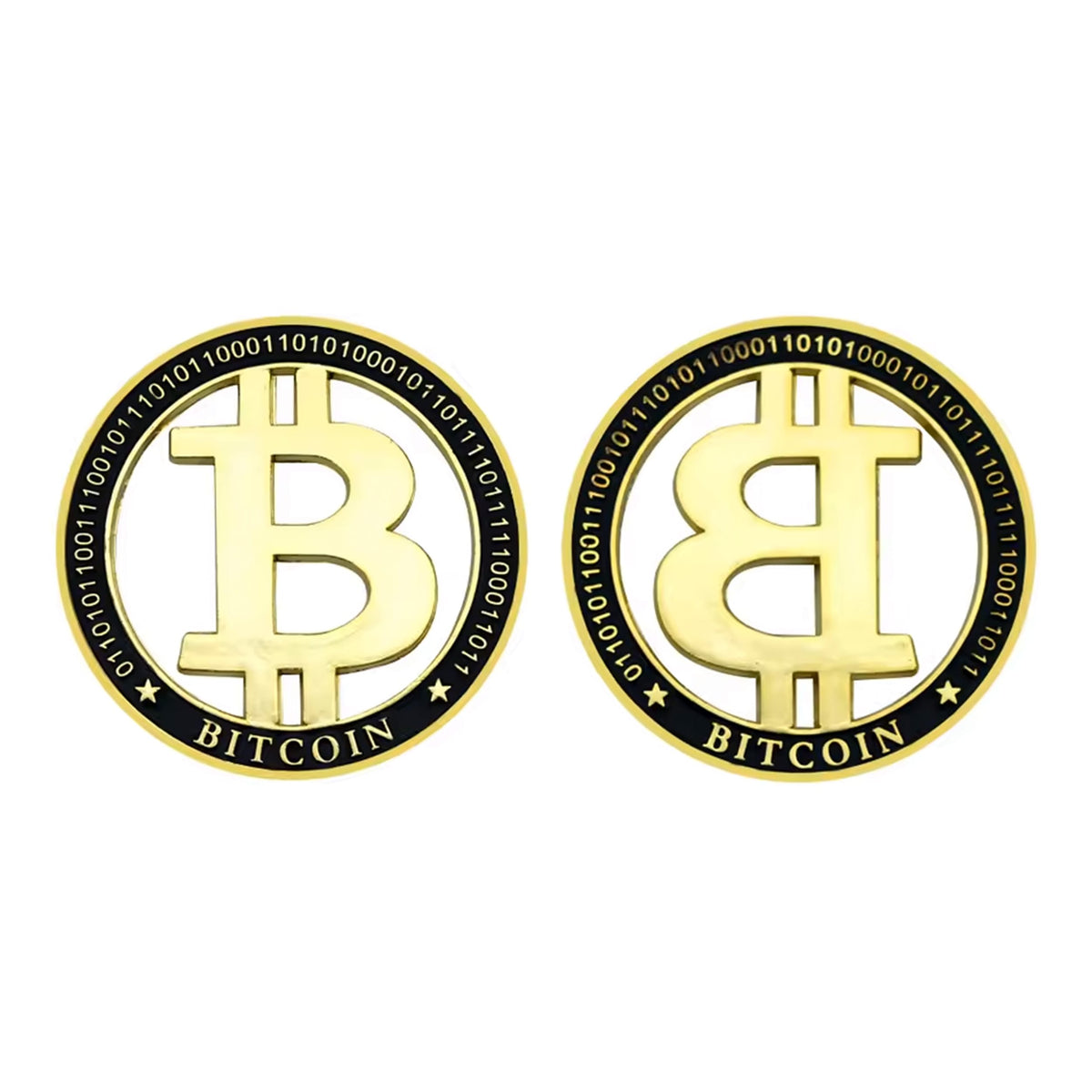 Gold Plated Bitcoin Commemorative Coin Cut Out Fiat Keep the B Crypto Collectors Edition with Binary Code