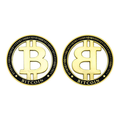Gold Plated Bitcoin Commemorative Coin Cut Out Fiat Keep the B Crypto Collectors Edition with Binary Code