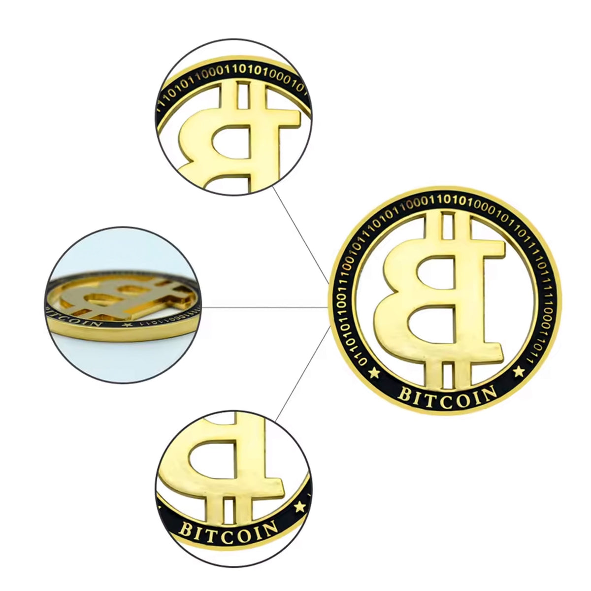Gold Plated Bitcoin Commemorative Coin Cut Out Fiat Keep the B Crypto Collectors Edition with Binary Code