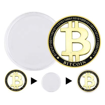 Gold Plated Bitcoin Commemorative Coin Cut Out Fiat Keep the B Crypto Collectors Edition with Binary Code