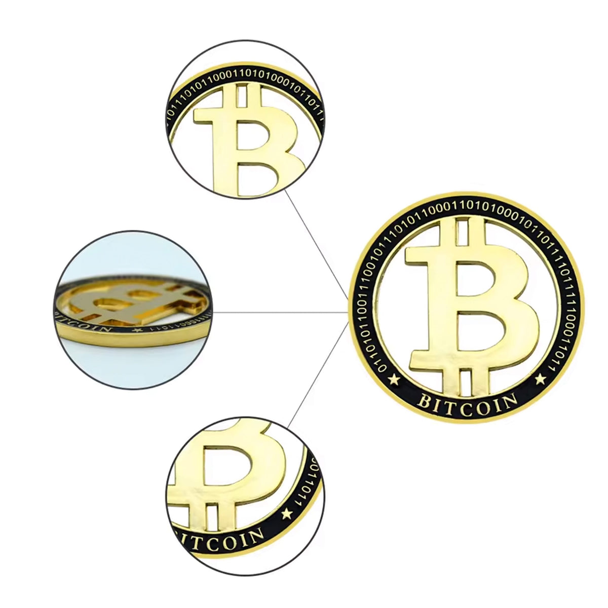 Gold Plated Bitcoin Commemorative Coin Cut Out Fiat Keep the B Crypto Collectors Edition with Binary Code