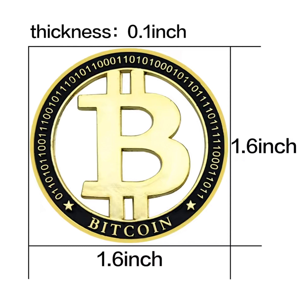 Gold Plated Bitcoin Commemorative Coin Cut Out Fiat Keep the B Crypto Collectors Edition with Binary Code