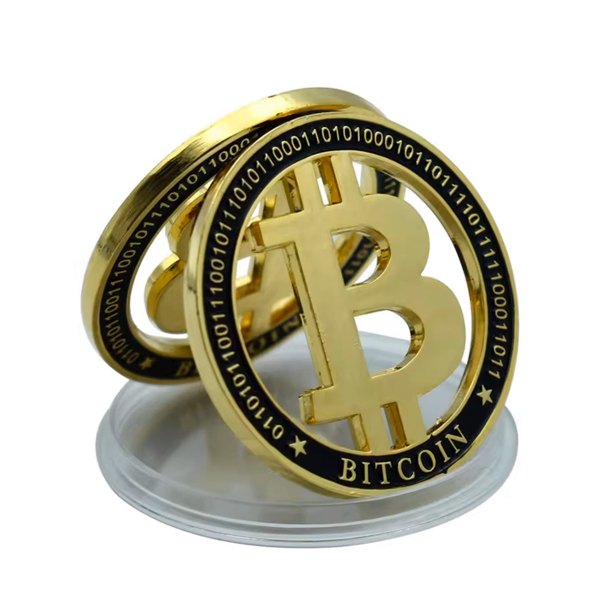 Gold Plated Bitcoin Commemorative Coin Cut Out Fiat Keep the B Crypto Collectors Edition with Binary Code