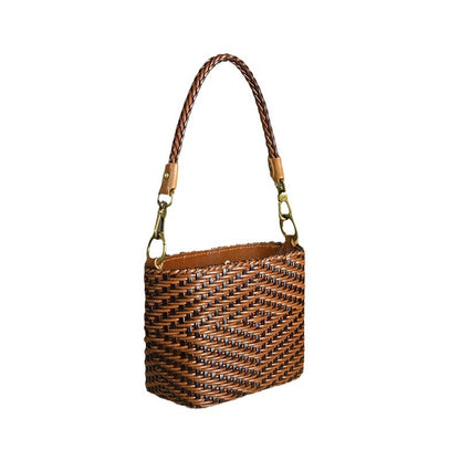 Women's Crossbody Bag Genuine Leather Literature and Art Chinese Style Small Square Bag Retro Handwoven Personalized Women's Bag