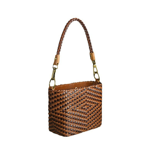 Women's Crossbody Bag Genuine Leather Literature and Art Chinese Style Small Square Bag Retro Handwoven Personalized Women's Bag