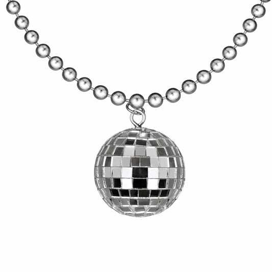 Disco Ball Charm Necklace On Silver Beads