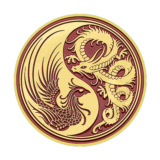 Dragon and Phoenix Chinese Tai Ji Feng Shui Commemorative Gold Plated Coin