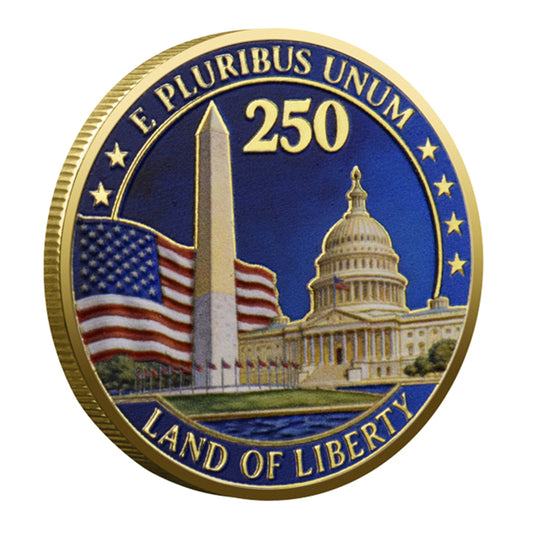 E Pluribus Unum Land of Liberty 250 Years USA Gold Plated Commemorative Coin