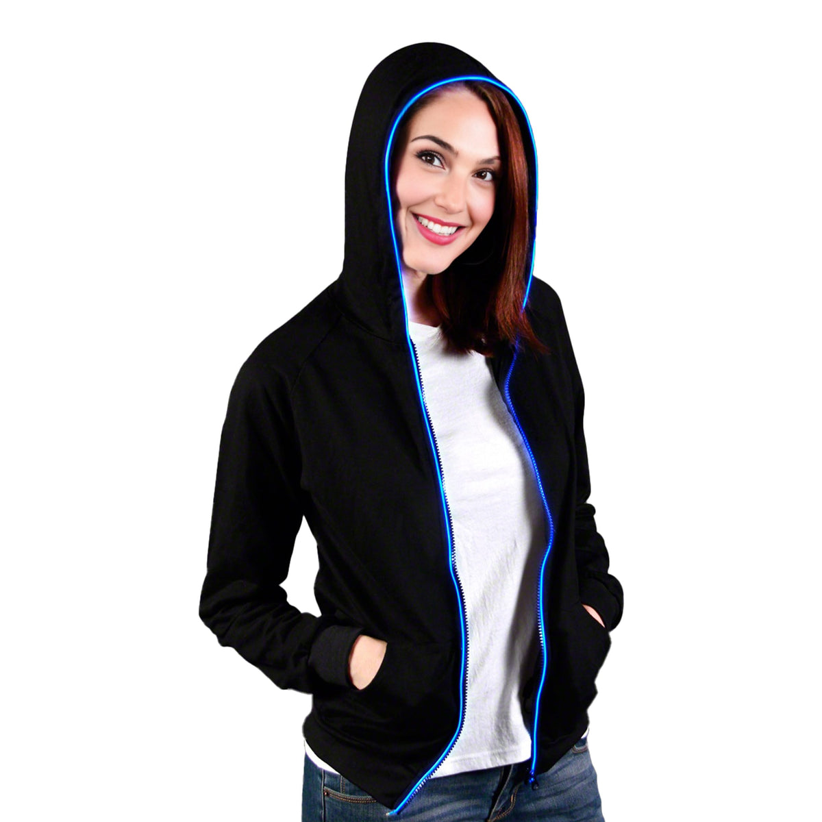 Electro Luminescent Zip Up Hoodie Blue Large