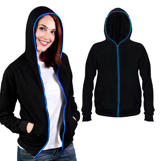 Electro Luminescent Zip Up Hoodie Blue Medium