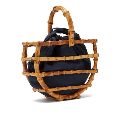 Handmade tassel bamboo knot bag water bucket bag semi-circular bamboo basket handbag for women