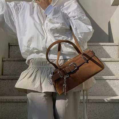 Small niche design bag, internet famous single shoulder handbag, underarm bag, belt buckle, Japanese women's bag
