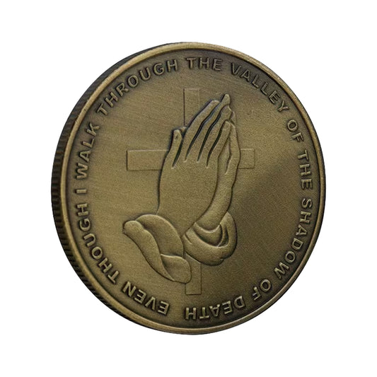 Fear Not Evil Praying Hands Cross Psalm 23:4 Christian Bible Commemorative Bronze Plated Coin