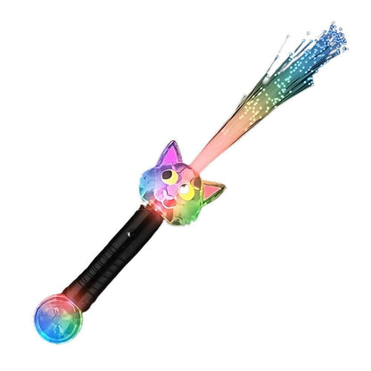 Light Up Multicolored Fiber Optic Cat Wand with Crystal Ball