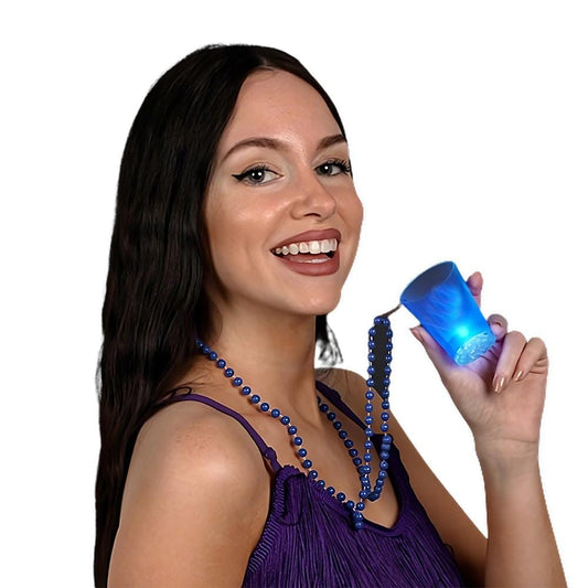 Light Up Blue Shot Glass on Blue Beaded Necklaces
