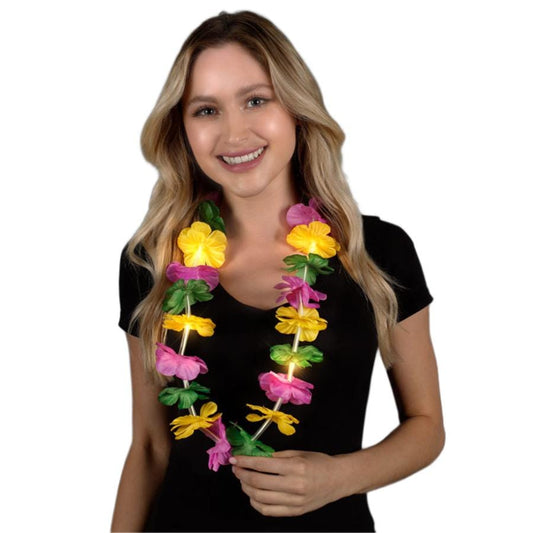 Light Up Hawaiian Flower Lei Necklace Mardi Gras
