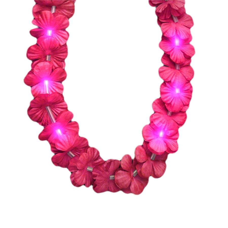 Light Up Hawaiian Flower Lei Necklace Pink