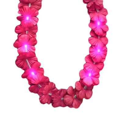 Light Up Hawaiian Flower Lei Necklace Pink