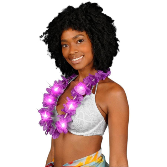 Light Up Hawaiian Flower Lei Necklace Purple