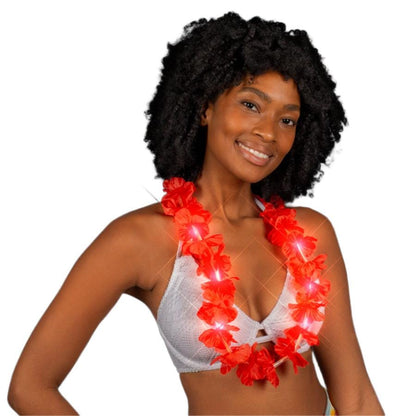 Light Up Hawaiian Flower Lei Necklace Red