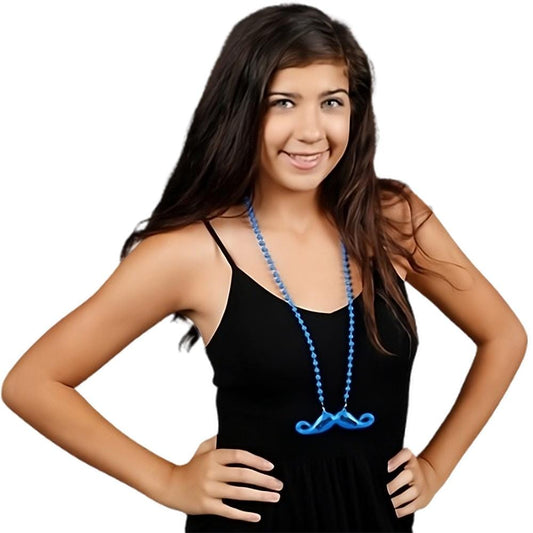 Funky Mustache Beaded Necklace Blue Pack of 12