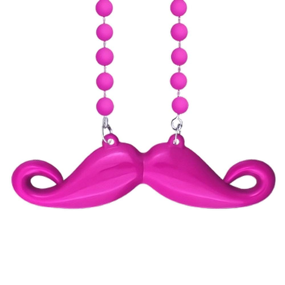 Funky Mustache Beaded Necklace Pink Pack of 12