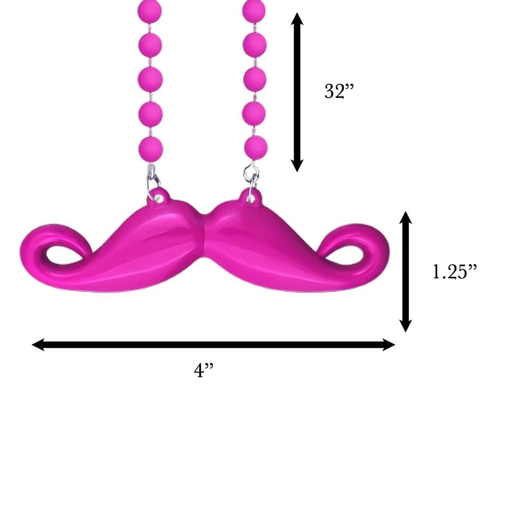 Funky Mustache Beaded Necklace Pink Pack of 12