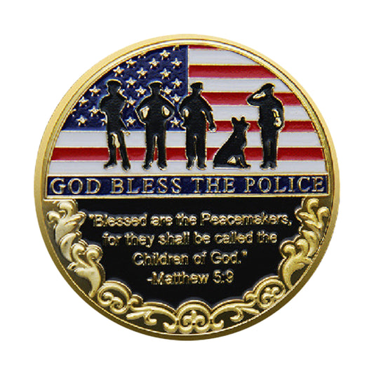 God Bless the Police Challenge Gold Plated Coin