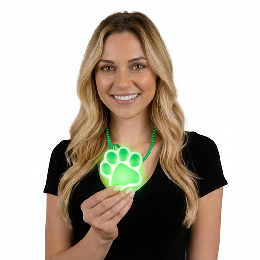 Light Up Green Paw Print Charm Necklace