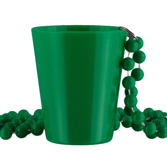 Unlit Up Green Shot Glass on Green Beaded Necklaces for Mardi Gras