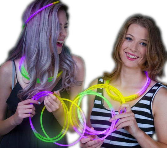 22 Inch Glow in the Dark Mardi Gras Necklace Green Purple Yellow 50 Pack
