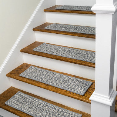 Gray Colonial Mills Hayley Tweed Stair Treads. Rectangle wool braided stair treads made in the USA