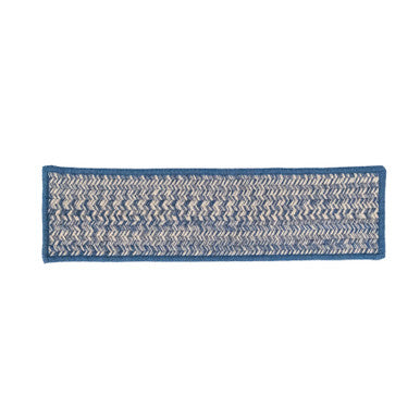 Blue Colonial Mills Hayley Tweed Stair Treads. Rectangle wool braided stair treads made in the USA