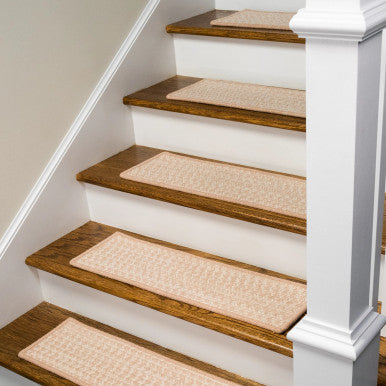 Natural Colonial Mills Hayley Tweed Stair Treads. Rectangle wool braided stair treads made in the USA
