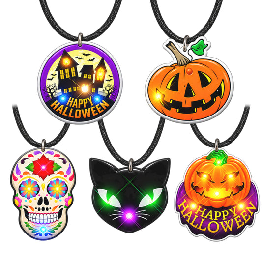 Assorted Halloween Light Up Flashing Body Light Necklaces Pack of 25
