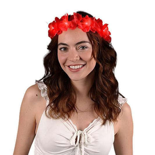 Island Girl Tropical Flower Crown Lei Headband Red