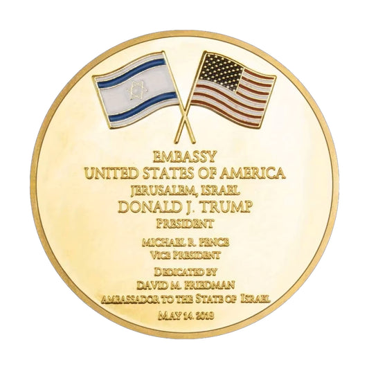 Jerusalem US Embassy Donald Trump Souvenir Commemorative Gold Plated Coin