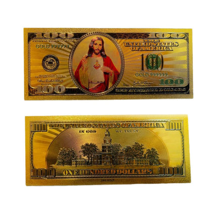 Jesus Christ Image in One Hundred Dollars 24k Gold Plated Bill Collectible Banknotes for Decoration