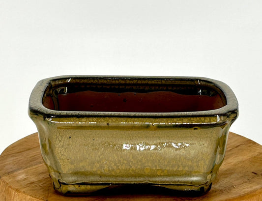 Olive Green Ceramic Bonsai Pot Rectangle 5.25" x 4.0" x 2.25"