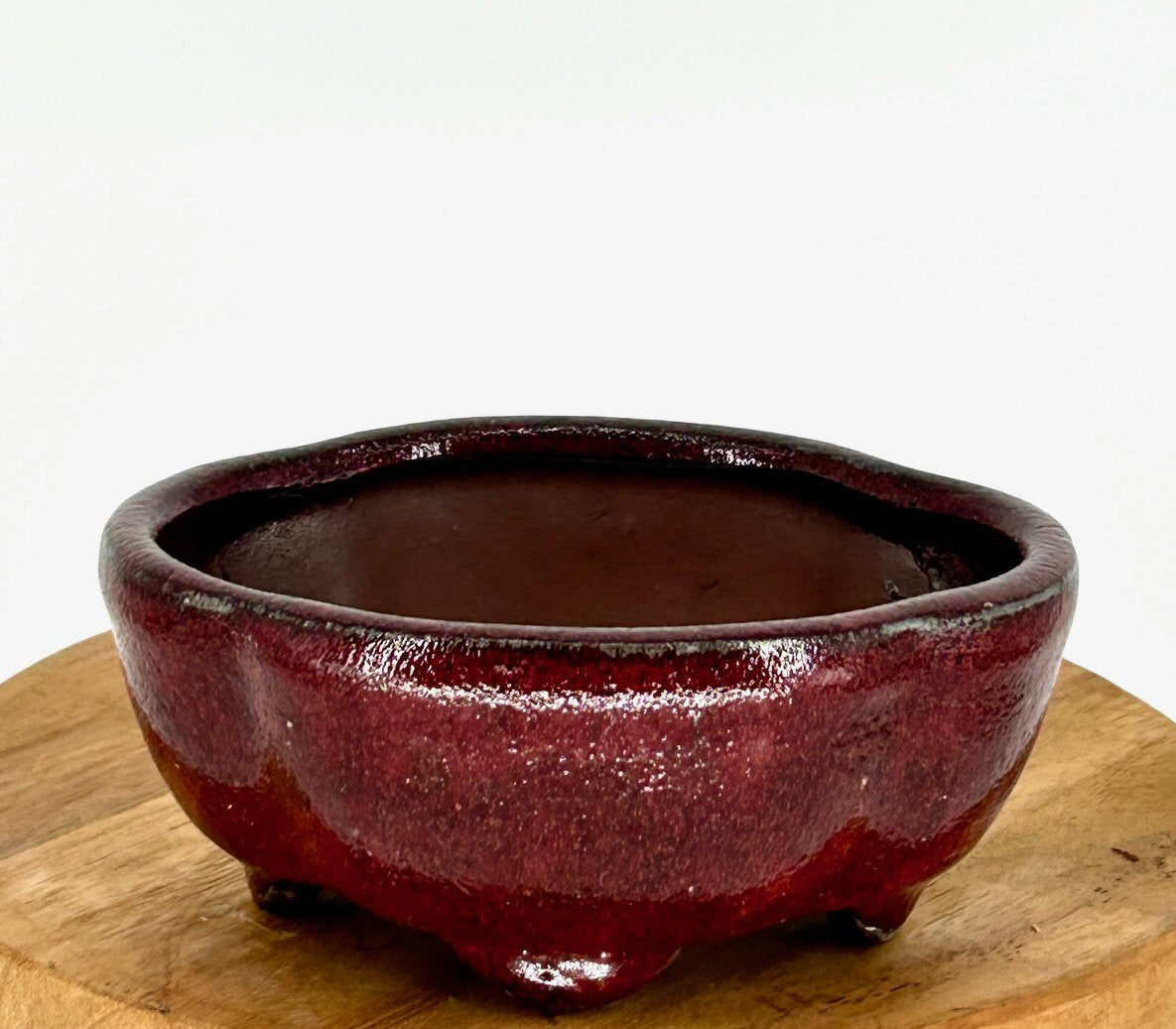 Parisian Red Ceramic Bonsai Pot Lotus Shaped 5.25" x 4.0" x 2.25"