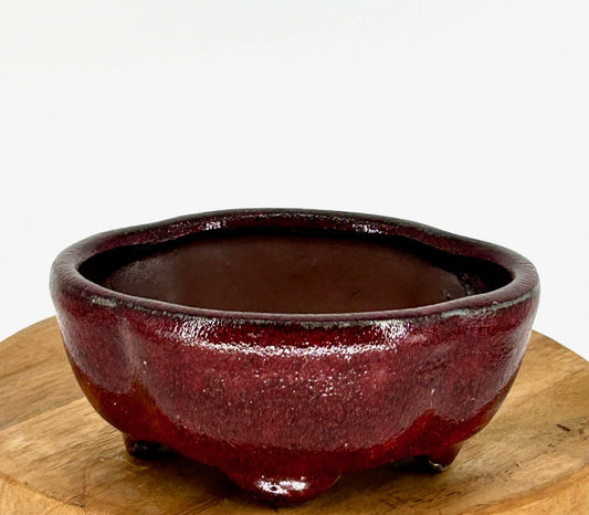 Parisian Red Ceramic Bonsai Pot Lotus Shaped 5.25" x 4.0" x 2.25"