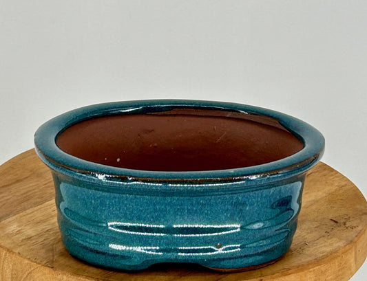 Blue / Green Ceramic Bonsai Pot Oval 5.25" x 4.0" x 2.25"