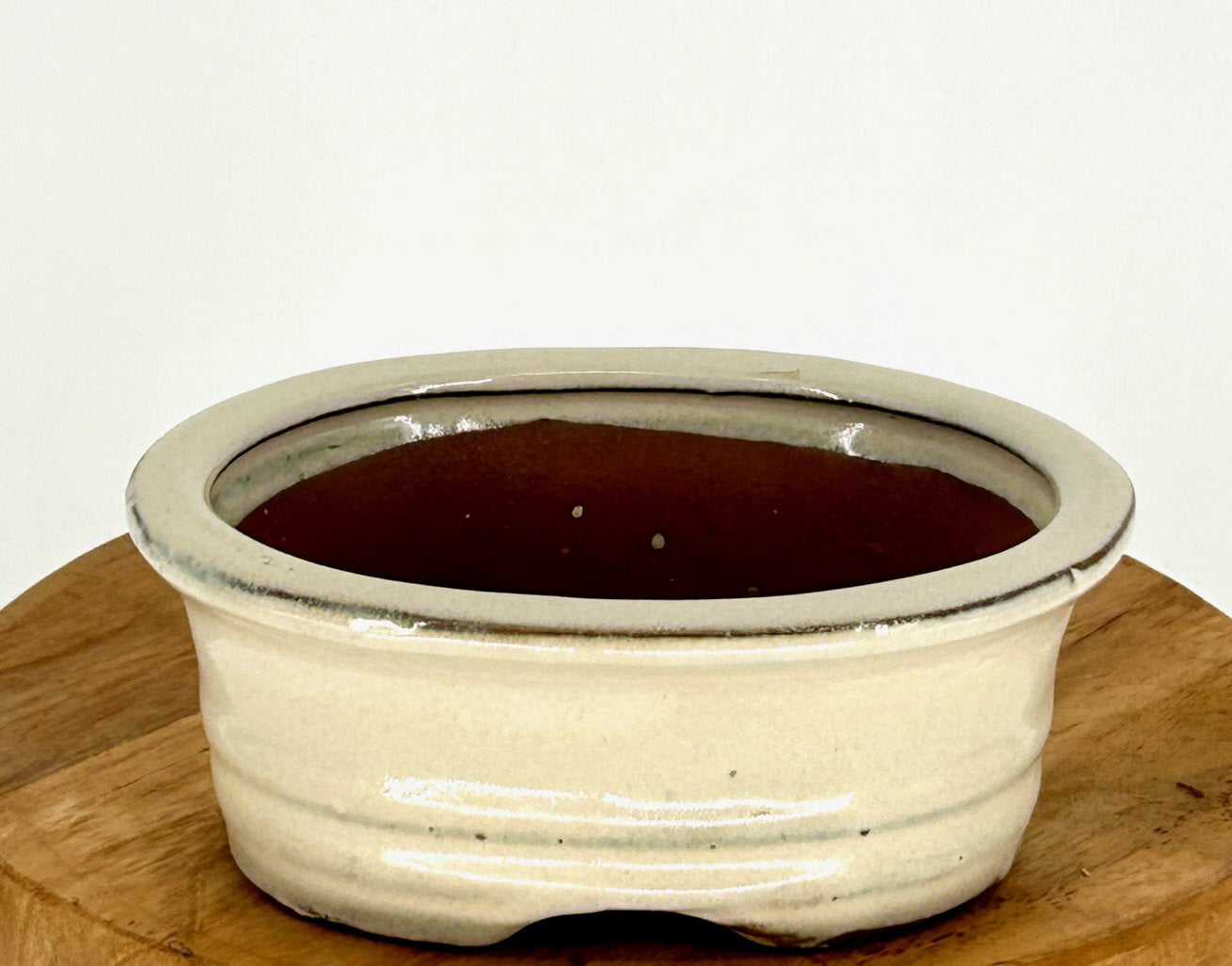 Beige Ceramic Bonsai Pot Oval 5.25" x 4.0" x 2.25"