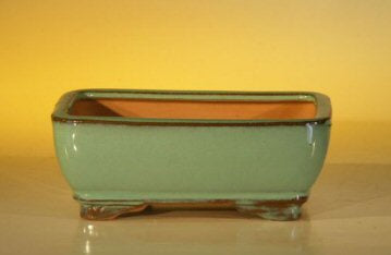 Green Ceramic Bonsai Pot - Rectangle  6.125" x 5.0" x 2.125"