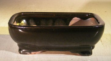 Black Ceramic Bonsai Pot - Rectangle  6.0" x 5.0" x 2.0"
