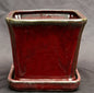 Parisian Red Ceramic Bonsai Pot Square With Attached Humidity / Drip Tray   5.25" x 5.25" x 5.5"
