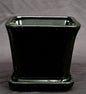 Black Ceramic Bonsai Pot Square With Attached Humidity / Drip Tray   5.25" x 5.25" x 5.5"