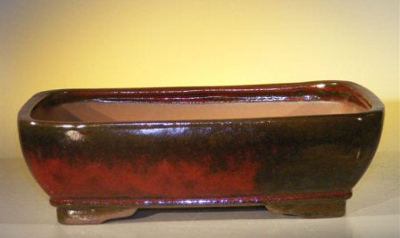 Parisian Red Ceramic Bonsai Pot - Rectangle   12.0" x 9.5" x 3.375"