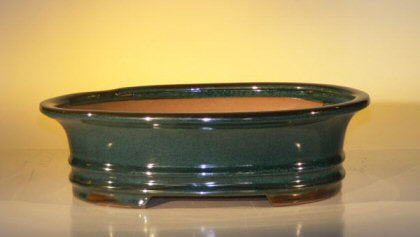 Blue / Green Ceramic Bonsai Pot - Oval   12.0" x 9.5" x 3.375"